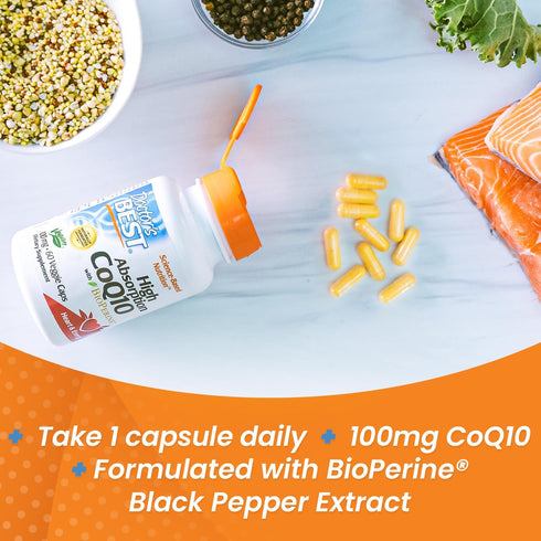 Doctor's Best High Absorption CoQ10 with BioPerine, 60 Veggie Caps, 100 mg, Vegan, Gluten-Free, Heart Health
