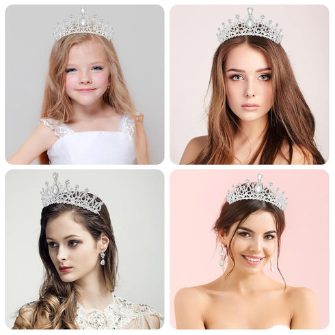 Makone Silver Princess Crown for Women, Crystal Crown for Bridal, Wedding, Pageant, Birthday, Party