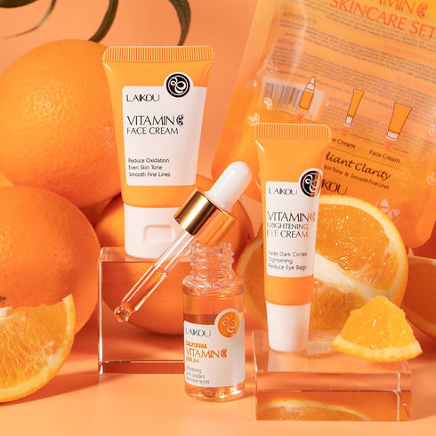 Skin Care Set Vitamin C Beauty Gift, Serum, Eye Cream & Face Cream Travel Kit for Women, 3pcs