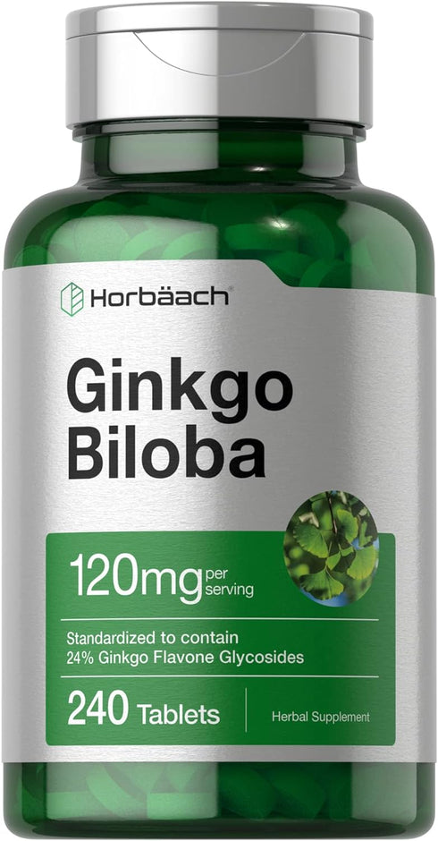 Horbaeach Ginkgo Biloba 120mg, 240 Tablets, Gluten Free & Non-GMO Supplement