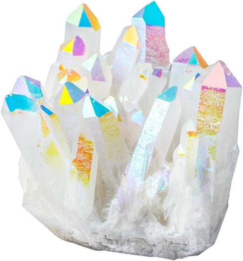 Rockcloud Large Healing Stone Titanium Coated AB Crystal Cluster Geode Druzy Gemstone Specimen