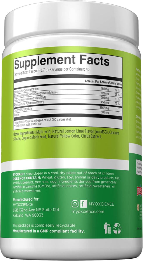 MYOXCIENCE Electrolyte Stix - Creatine Electrolyte Powder for Recovery from Exercise & Muscle Development (Lemon Lime