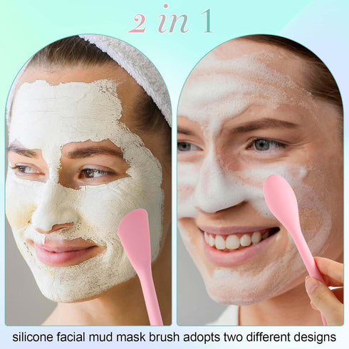 2PCS Manual Facial Cleansing Brush, Silicone Facial Mask Applicator 2 in 1 Face Mask Brush Face Scrubber Tool for Exfoliating Massaging Makeup Skincare Removal(Pink, Green)
