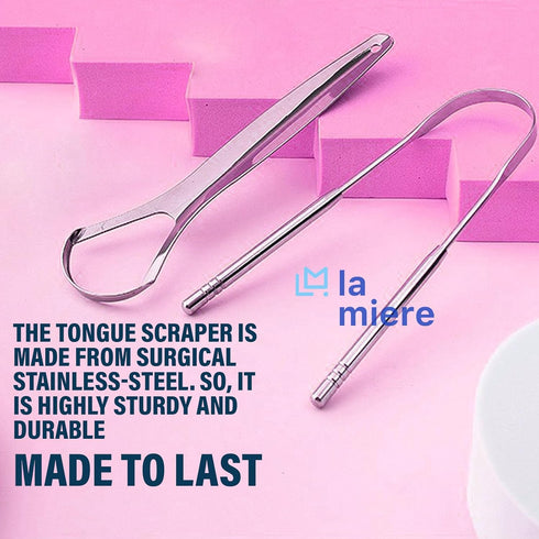 Tongue Scraper, 2 Pack, 100% Stainless Steel, Easy to Use for Oral Care & Hygiene with Natural Cotton Bag.