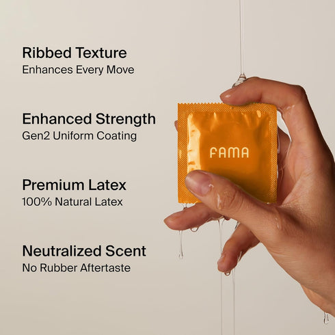 Protection2.12-Inch/54 mm (36 Count) FAMA Ribbed Condoms for Men,Texture Natural Latex Condoms with Sillicone