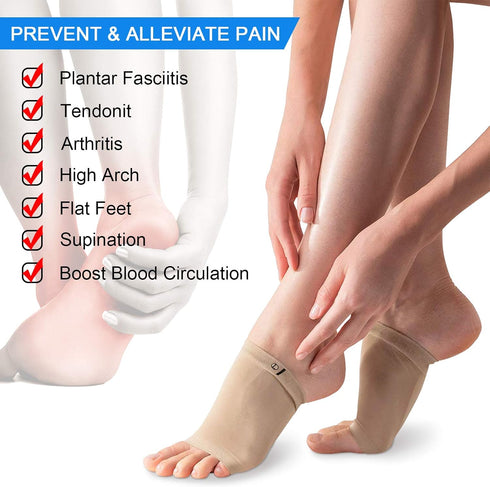 Ailaka 2 Pairs Compression Arch Support Sleeves, Cushioned Braces Gel Pads for Flat Foot Pain Relief Plantar Fasciitis