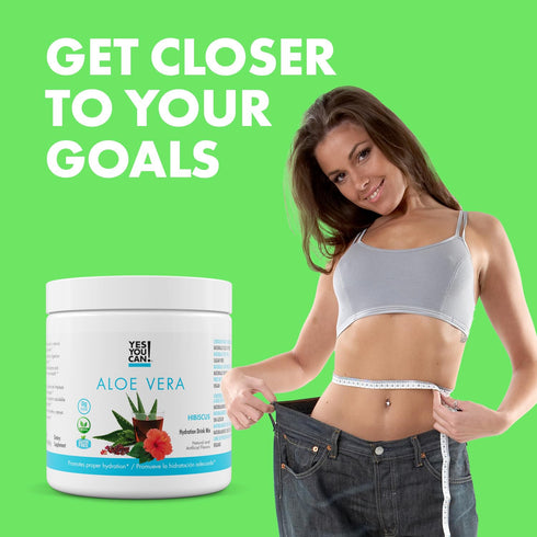 Yes You Can! Organic Aloe Vera Powder Drink Mix - Hydration Booster with Pure Aloe Juice, Hibiscus Flavor - 40 Servings