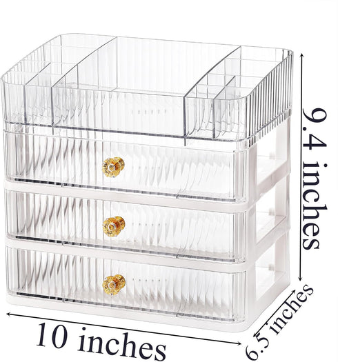 Coloch 3 Drawers Plastic Makeup Organizer, Vanity Countertop Cosmetics Display Case for Makeup, Skincare, Jewelry