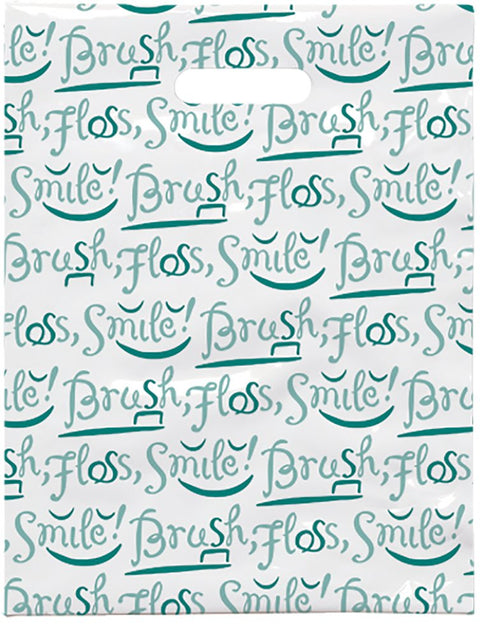 Brush Floss Smile Script Dental Giveaway Bags - 8" x 10", 100 Pack