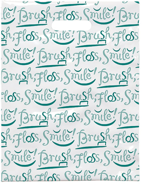 Brush Floss Smile Script Dental Giveaway Bags - 8" x 10", 100 Pack