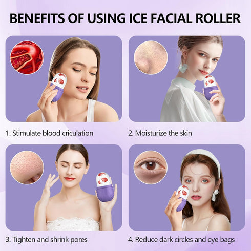 Ice Roller for Face and Eye, Silicone Ice Facial Roller for Shrink Pores, Reduce Puffiness, Reusable Ice Cube Roller
