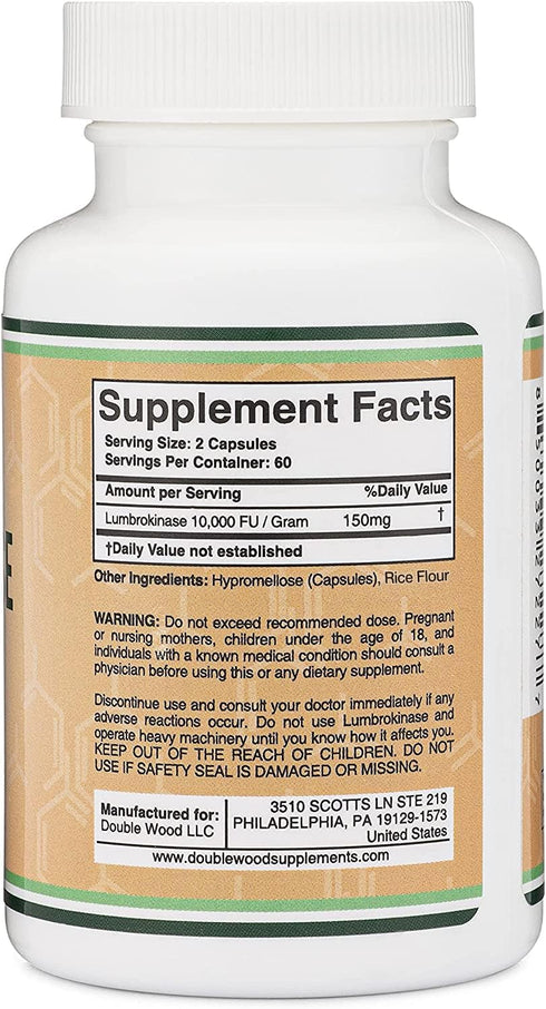 Lumbrokinase Enzymes Supplement - 120 Capsules for Cardiovascular and Blood Circulation Support, Non-GMO, Gluten Free