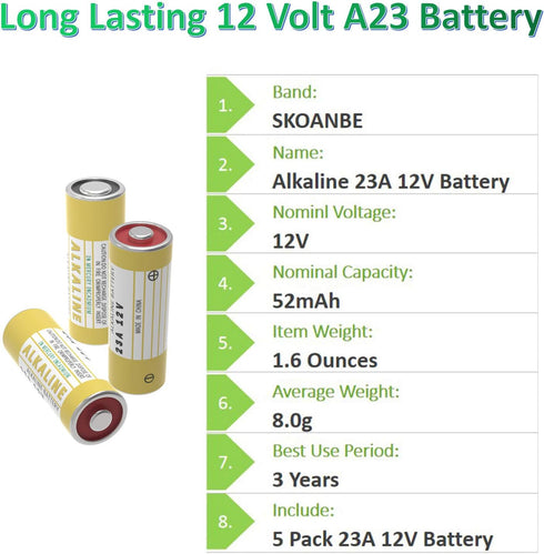 5 Pack 12 Volt Alkaline L1028F 23A Batteries for Ceiling Fan and Remote