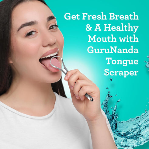 GuruNanda Tongue Scraper for Adults (4-Pack) with Travel Case, 420 Medical Grade Stainless Steel for Fresh Breath