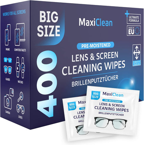Glasses Wipes Lens Cleaner, 400 Pre-Moistened Individually Wrapped Wipes for Eyeglasses, Electronics, Camera Lens