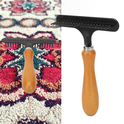HURRISE Handheld Carpet Rake Cleaning, Pet Hair Removal Broom, Stainless Steel Grooming Hair Rake for Beauty Salon
