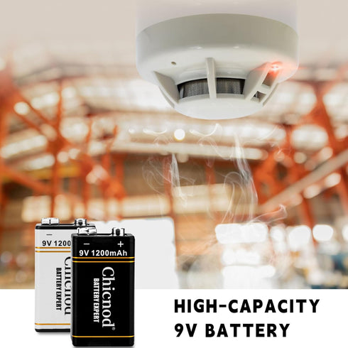 9V Batteries 2 Pack - 9V Rechargeable Lithium Ion Battery 1200mAh for Microphone or Smoke Detector