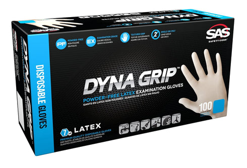 SAS Dyna Grip Powder-Free Premium Latex Disposable Gloves, 7 Mil - XL - 100 Count for Automotive Industrial Janitorial