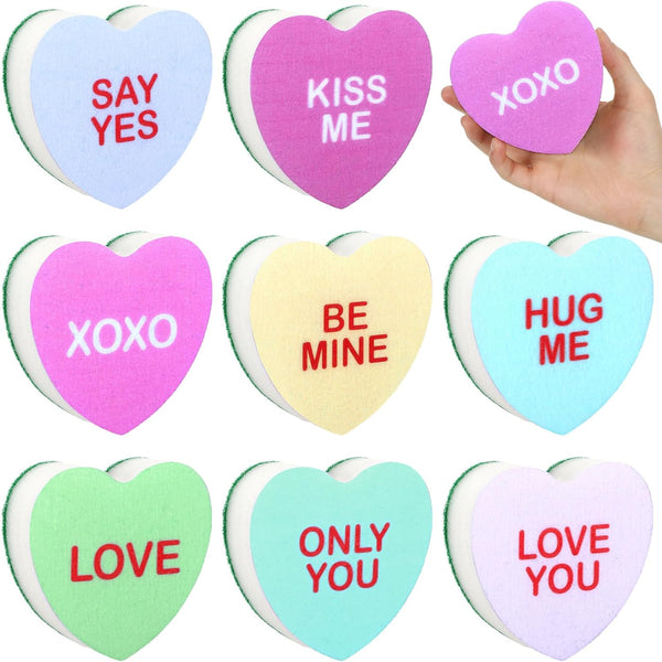 Domensi 8pcs Valentine's Day Candy Heart Shaped Kitchen Sponges - Dual Sided Non Scratch