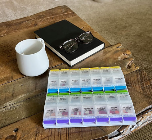 Ezy Dose Weekly Pill Organizer, 2X-Large, Vitamin and Medicine Box, Clear Lids
