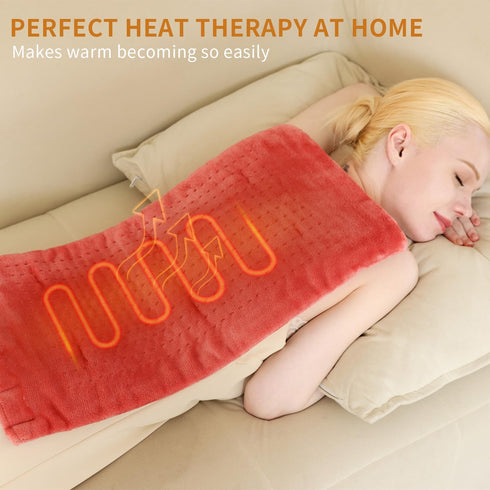 Heating Pad for Back Pain Relief, Electric Heating Pads for Cramps, Abdomen, Waist, Shoulder - 12" x 24", Grapefruit Red