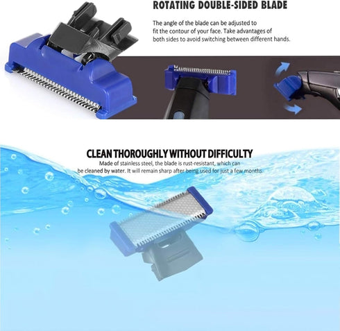 Replacement Head for Microtouch Solo Men's Shaver - Electric Micro Trimmer with 3 Razor Blades, Clean Brush, USB Charger