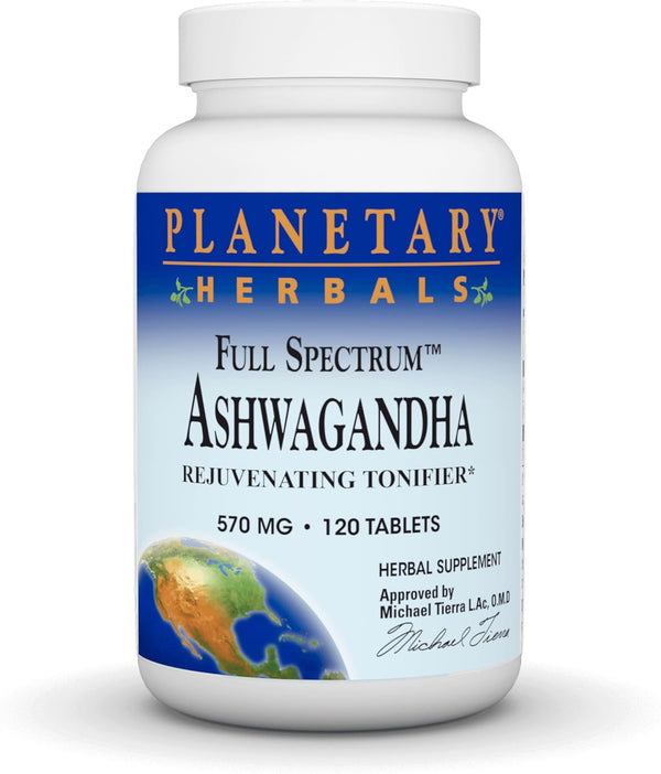 Planetary Herbals Ashwagandha Full Spectrum, 570 mg, Rejuvenating Tonifier, 120 Tablets