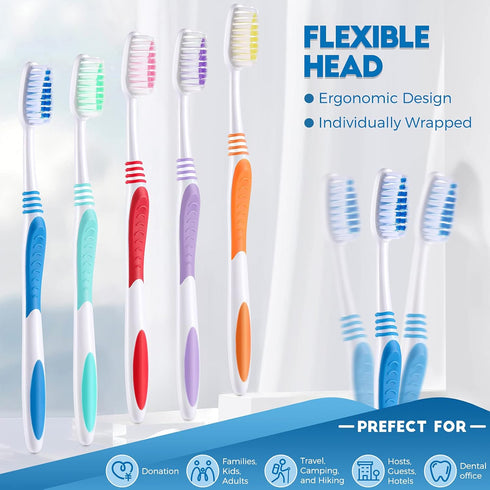 150 Pieces Individually Wrapped Toothbrushes, Manual Disposable Travel Toothbrush, Medium Soft Bristle, Multi Color