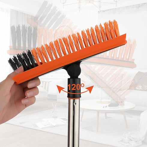 2 in 1 Floor Scrub Brush Grout Brush with 57.8" Long Handle, 120° Rotatable Shower Tile Grout Scrubber, Orange