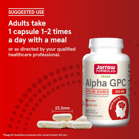 Jarrow Formulas Alpha GPC, 300mg, Dietary Supplement, Brain Health Supplements for Adults, 60 Veggie Capsules