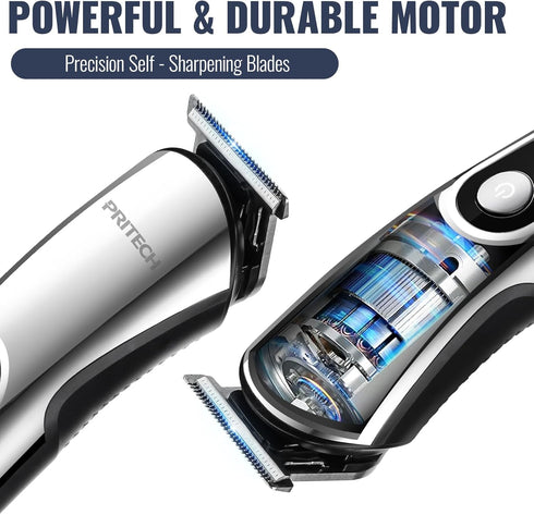 PRITECH Beard Trimmer for Men, 3 in 1 Hair Clippers Kit, Nose Hair Trimmer, Cordless Electric Hair Trimmer (Silver)