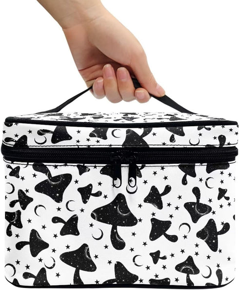 Gothic Mushroom Makeup Bag - Large Opening Design Cosmetic Organizer for Travel with Brush Compartments
