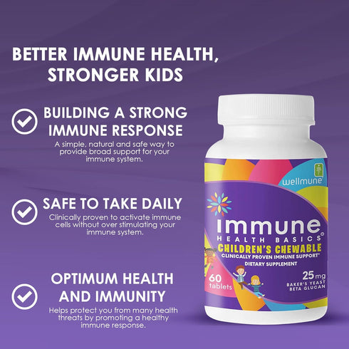 Children's Chewable Tablets - Wellmune Clinically Proven Highly Purified Beta Glucan Immunity Supplements for Kids