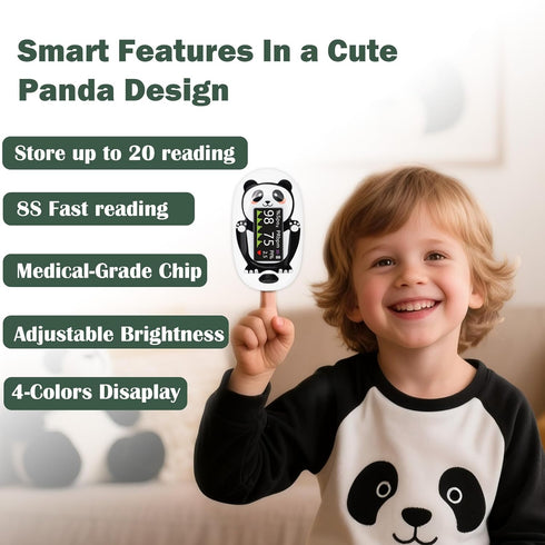 mekaaoo (2+), 20 Panda Pediatric Pulse Oximeter for Kids Children Oxygen Monitor Fingertip with Memory, Blood Oxygen