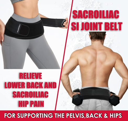 Sacroiliac SI Hip Belt for Women and Men, Adjustable Lower Back Support Brace for Hip Pain Relief, Sciatica Pelvis Brace