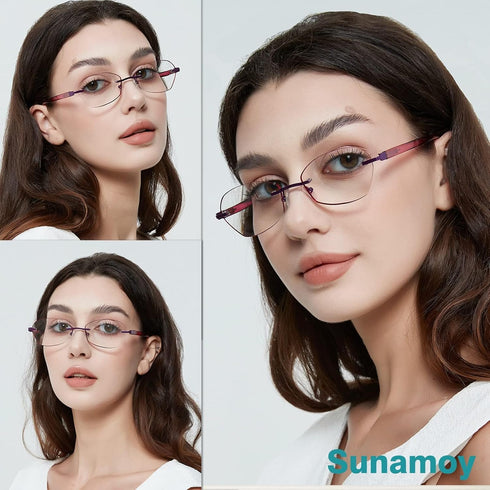 Rimless Multifocus Reading Glasses Women Progressive Multifocal No Line Bifocal Reader Blue Light Computer Eyeglasses