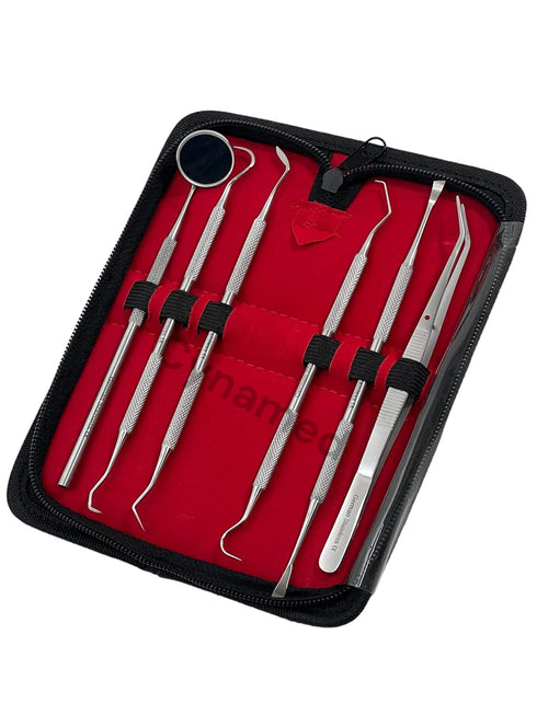 Premium Dental Tools, Professional Hygiene Cleaning Kit, Stainless Tooth Scraper, Plaque Remover, Set of 6 with CASE