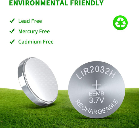EEMB 3.7V Rechargeable 2032H Batteries LIR2032H Lithium-ion Coin Cell Button Batteries 70mAh, 4PACK for Car Remote