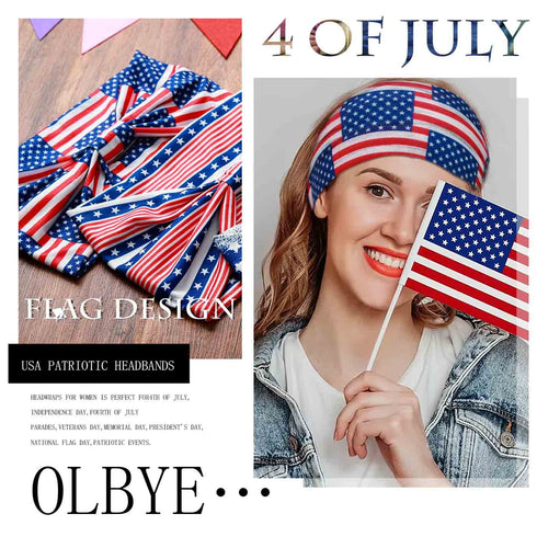 Olbye 4th of July Headbands - USA Patriotic Hair Accessories, American Flag Wide Knotted Turban Headband