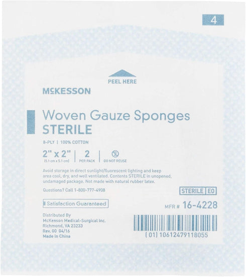McKesson 8-Ply Sterile Gauze Sponges, 2" x 2", 50 Packs Total 100 Sterile Sponges