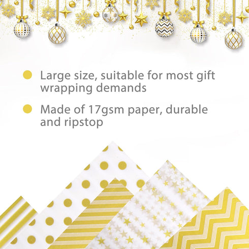 Koogel 100 Sheets Gold White Metallic Tissue Paper, 20 x 14 Inch for Gift Wrapping, DIY Crafts, Graduation