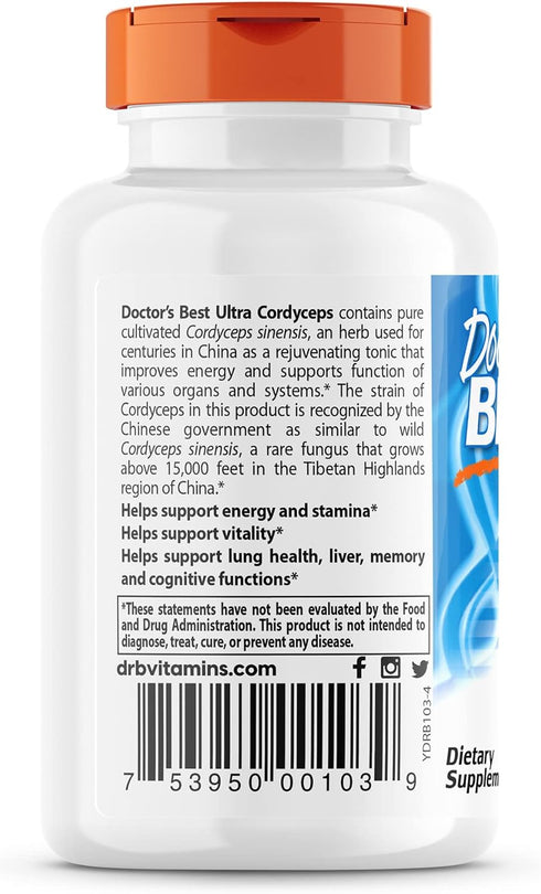 Doctor's Best Ultra Cordyceps, Non-GMO, Vegan, Gluten Free, Soy Free, 60 Veggie Caps