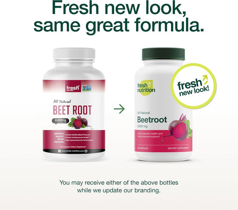 Fresh Nutrition Organic Beet Root Capsules - 2400mg Antioxidant Support, Vegan, Non-GMO, Gluten-Free