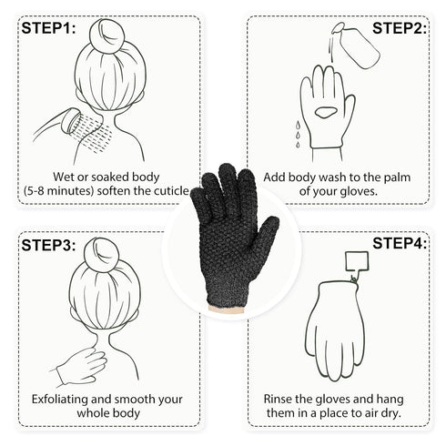 Evridwear Exfoliating Dual Texture Bath Gloves - 1 Pair Black Heavy Glove for Shower, Spa, Massage, Body Scrubs