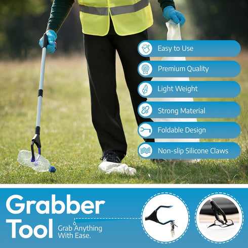 2024 Upgrade PowerGrip T9 Grabber Reacher Tool, 32" with Magnet, Wide Jaw, Foldable, Steel Cable, 96 Grip Points