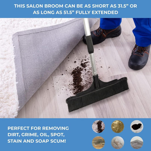 Extendable Salon Broom, ForPro Professional Collection Non-Scratch Rubber Bristles, Aluminum Handle Adjustable to