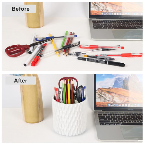Makeup Brush Holder Organizer, 360° Rotating Multi-Functional Pen Holder for Desk, Storage Cup for Beauty Tools - White