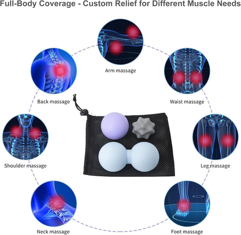 Set Set) JIEJUNJI Massage Balls for Deep Tissue Muscle Relief, Trigger Point & Myofascial Release, Full Body Use