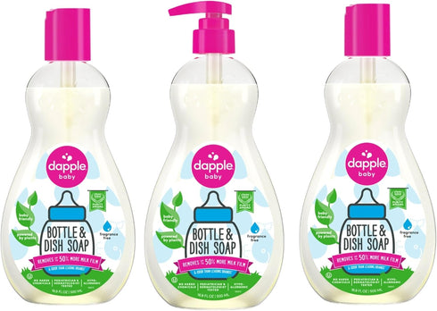 Dapple Baby Bottle and Dish Soap, Plant Based, Hypoallergenic, 16.9 Fl Oz (Pack of 3), 1 Pump Included