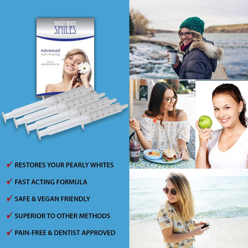 Bright White Smiles Wholesale Teeth Whitening Refill Gel Kit, 4 Syringes, 44% Carbamide Peroxide Bleaching Product